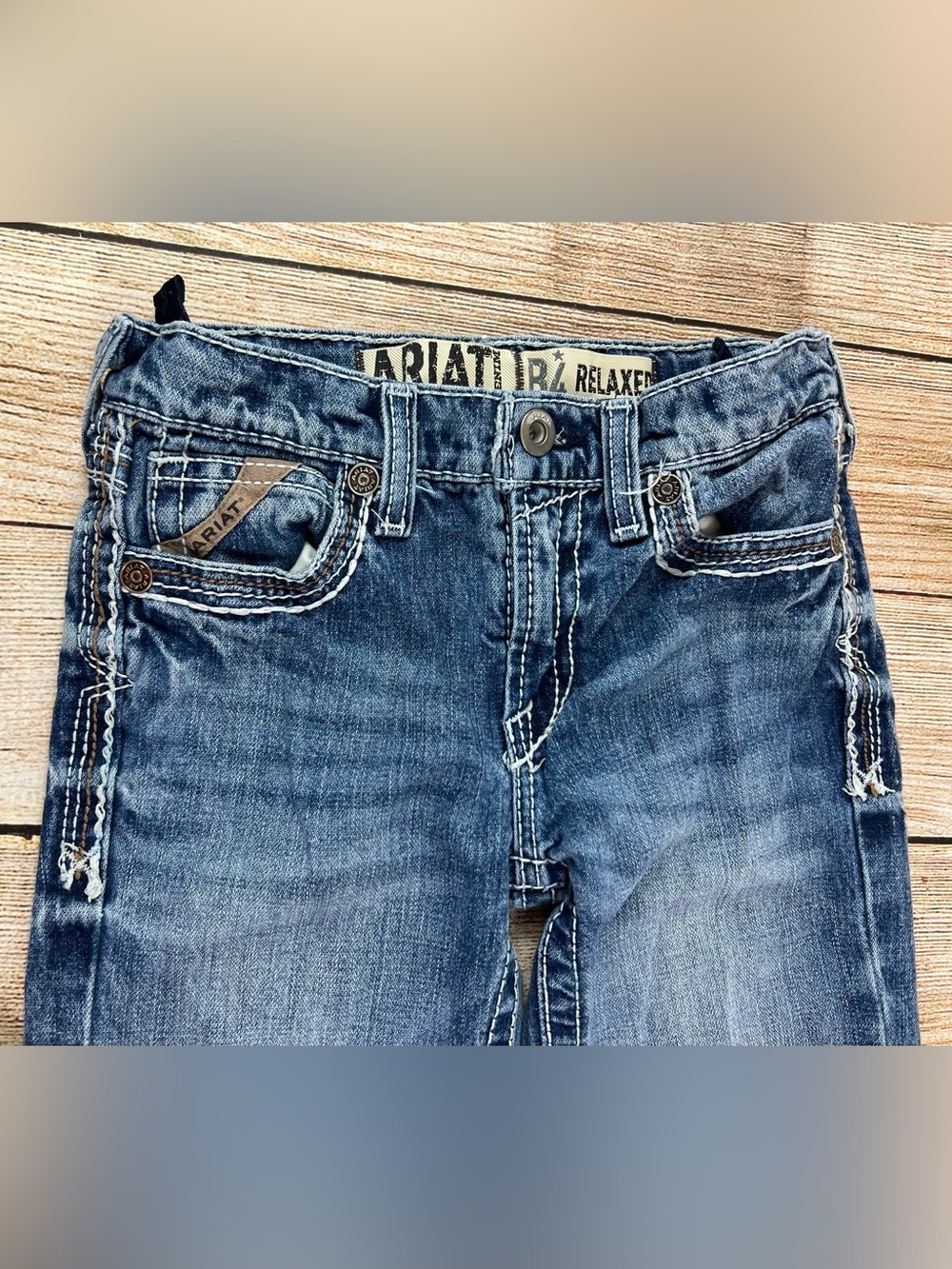 Ariat Western B4 Coltrane Relaxed Bootcut Denim Blue Jeans Boys Size 8 - Picture 4 of 9